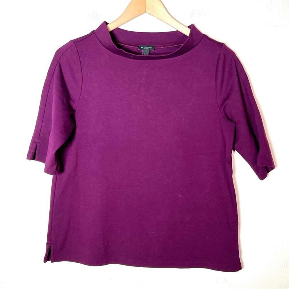 Ann Taylor purple mock neck half sleeve top shirt size small S B176